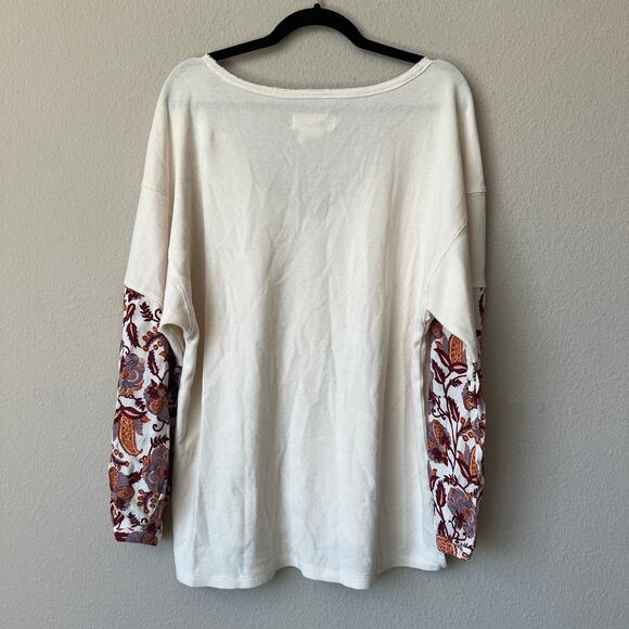 Anthropologie Annette White Waffle Knit Floral Sleeve Top Size M - Picture 3 of 7